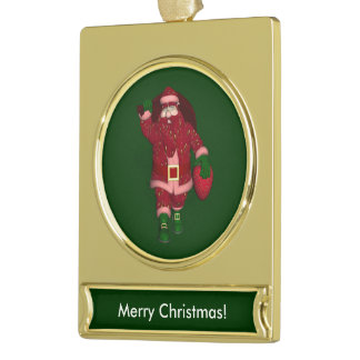 Funny Santa Claus Strawberry Farmer Gold Plated Banner Ornament