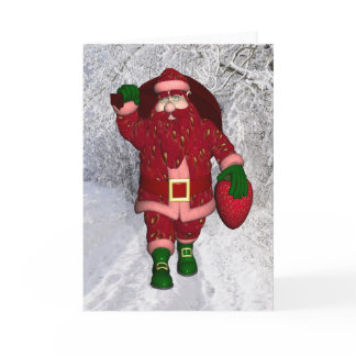 Funny Santa Claus Strawberry Farmer Holiday Card
