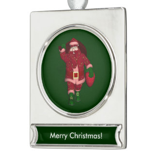 Funny Santa Claus Strawberry Farmer Silver Plated Banner Ornament
