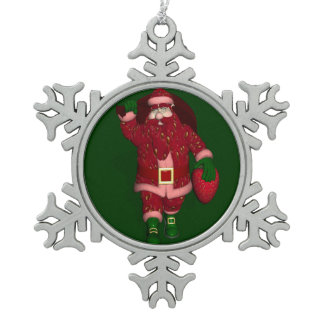 Funny Santa Claus Strawberry Farmer Snowflake Pewter Christmas Ornament