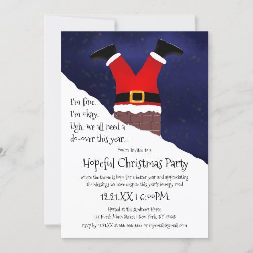 Funny Santa Claus Stuck Chimney Hopeful Christmas Invitation