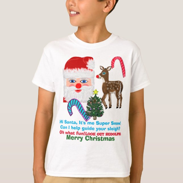 Funny Santa Claus Super Snow Reindeer T-Shirt (Front)