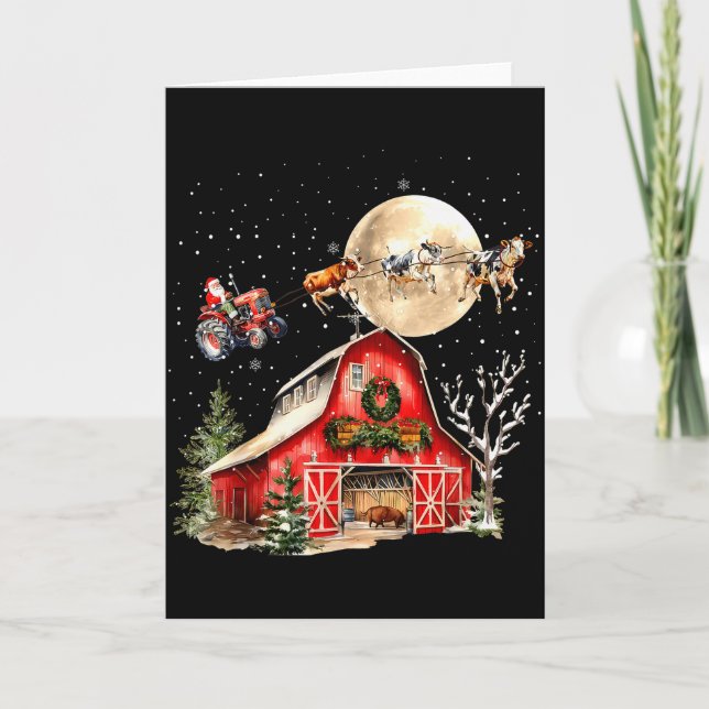 Funny Santa Claus Tractor Cows Farm Farmer Christm Card (Front)