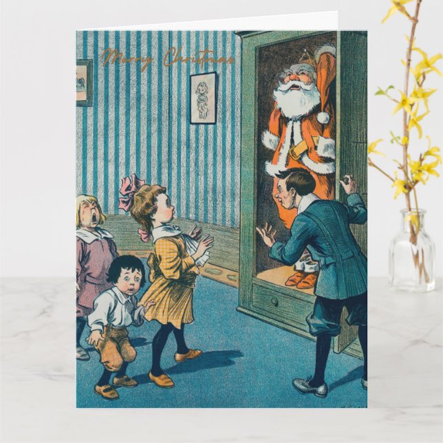 Funny santa claus vintage art holiday card (Yellow Flower)