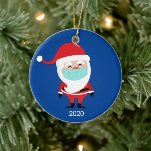 Funny Santa Claus Wearing Facemask 2020 Christmas Ceramic Ornament