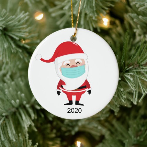 Funny Santa Claus Wearing Facemask 2020 Christmas Ceramic Ornament