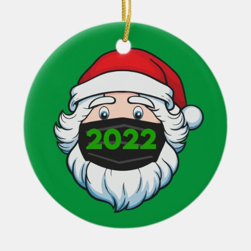 Funny Santa Claus Wearing Facemask 2022 Christmas Ceramic Ornament