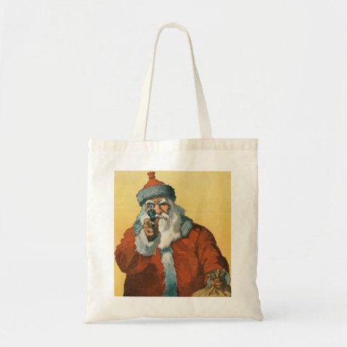 Funny Santa Claus with a Christmas Gun Tote Bag