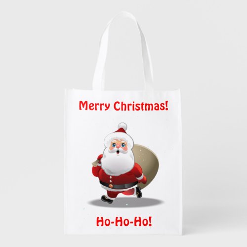 Funny Santa Claus With A Sack Full Of Gifts Reusable Grocery Bag