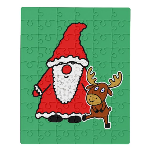 Funny Santa Claus with baby moose Jigsaw Puzzle (Puzzle Vertical)