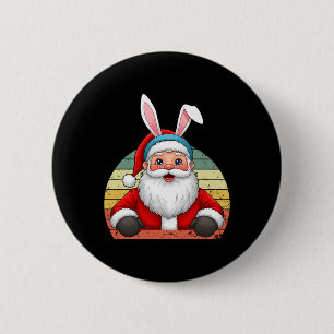 Funny Santa Claus With Bunny Ears For Christmas An Button