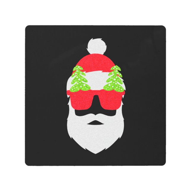Funny Santa Claus with Christmas Sunglasses Metal Print (Front)