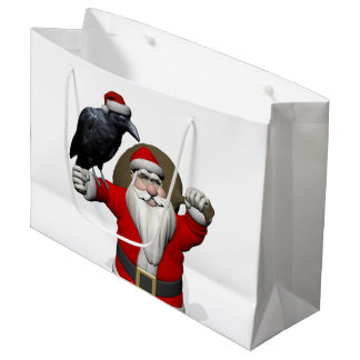 Funny Santa Claus With Common Raven Large Gift Bag