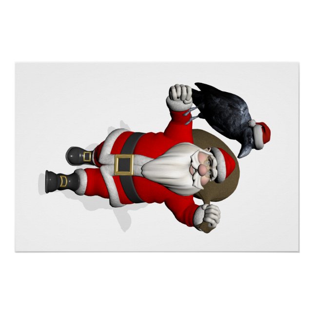 Funny Santa Claus With Common Raven Poster (Front)