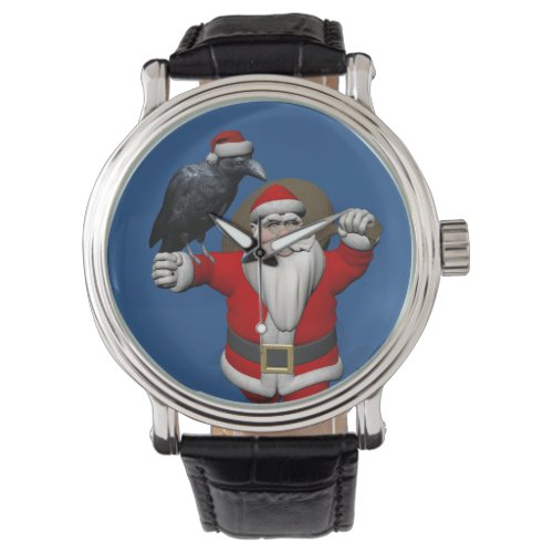 Funny Santa Claus With Common Raven Watch