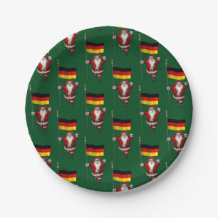 Funny Santa Claus With Ensign Of Germany Paper Plates