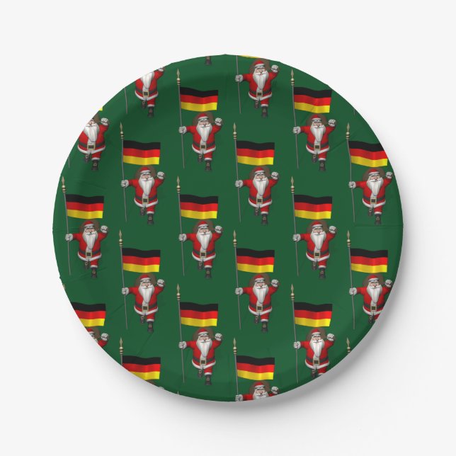 Funny Santa Claus With Ensign Of Germany Paper Plates (Front)