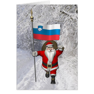 Funny Santa Claus With Ensign Of Slovenia Cards