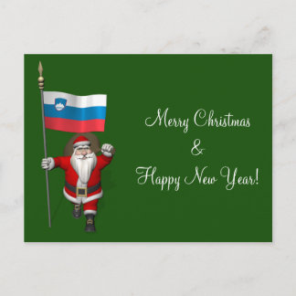 Funny Santa Claus With Ensign Of Slovenia Holiday Postcard