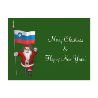 Funny Santa Claus With Ensign Of Slovenia Holiday Postcard