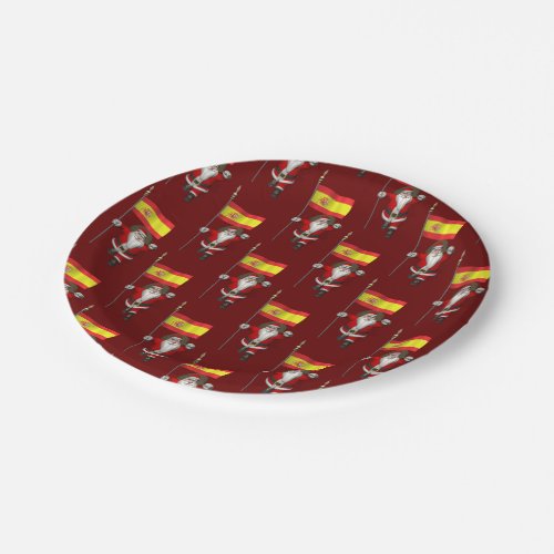 Funny Santa Claus With Ensign Of Spain Paper Plates