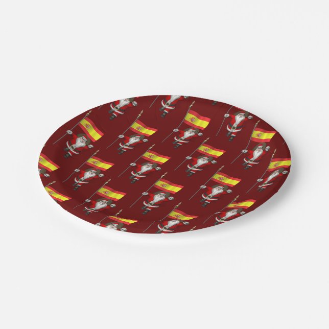 Funny Santa Claus With Ensign Of Spain Paper Plates (Angled)
