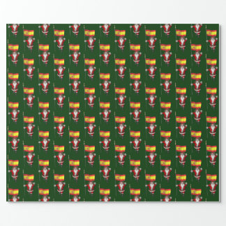 Funny Santa Claus With Ensign Of Spain Wrapping Paper