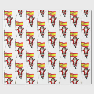 Funny Santa Claus With Ensign Of Spain Wrapping Paper