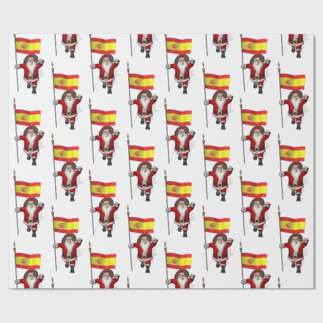 Funny Santa Claus With Ensign Of Spain Wrapping Paper (Flat)