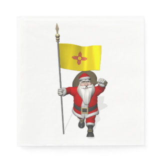 Funny Santa Claus With Flag Of New Mexico Paper Napkins