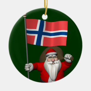 Funny Santa Claus With Flag Of Norway Ceramic Ornament
