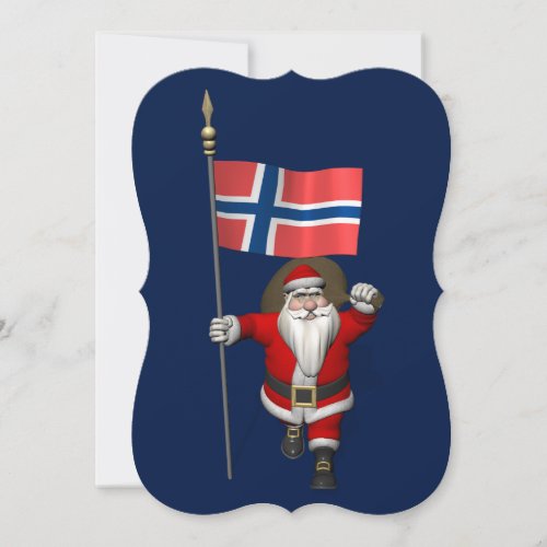 Funny Santa Claus With Flag Of Norway Holiday Card