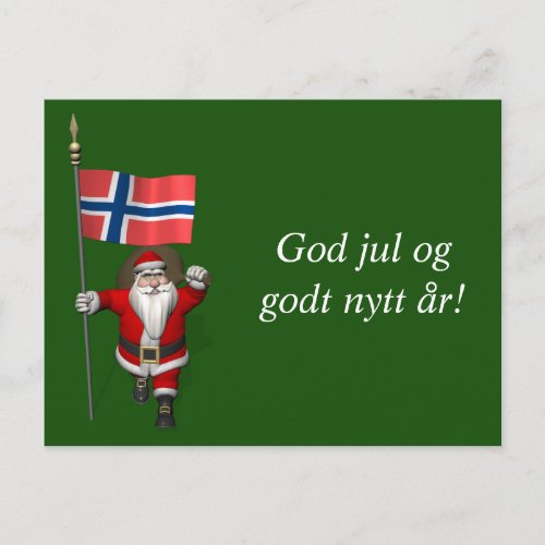 Funny Santa Claus With Flag Of Norway Holiday Postcard