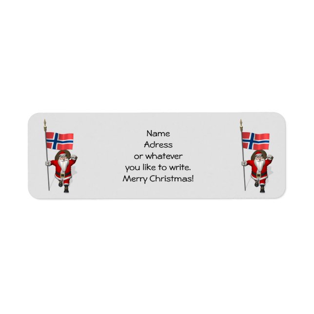 Funny Santa Claus With Flag Of Norway Label (Front)
