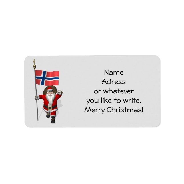 Funny Santa Claus With Flag Of Norway Label (Front)