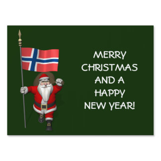 Funny Santa Claus With Flag Of Norway Yard Sign