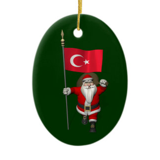 Funny Santa Claus With Flag Of Turkey Ceramic Ornament