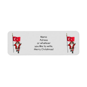 Funny Santa Claus With Flag Of Turkey Label