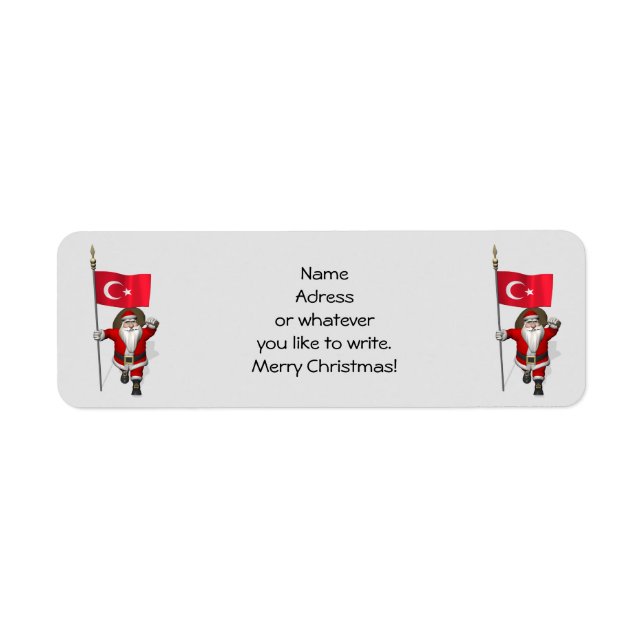Funny Santa Claus With Flag Of Turkey Label (Front)