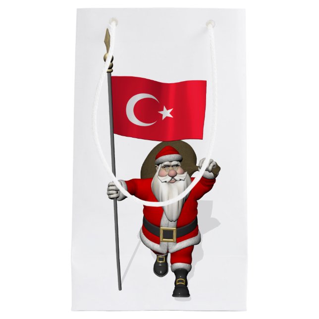 Funny Santa Claus With Flag Of Turkey Small Gift Bag (Front)