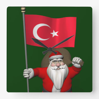 Funny Santa Claus With Flag Of Turkey Square Wall Clock