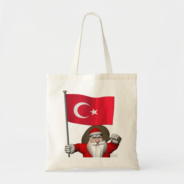 Funny Santa Claus With Flag Of Turkey Tote Bag (Front)