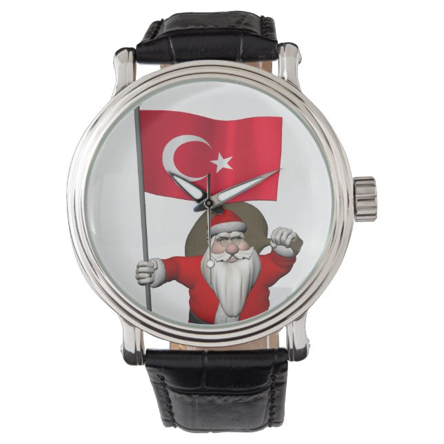 Funny Santa Claus With Flag Of Turkey Watch (Front)