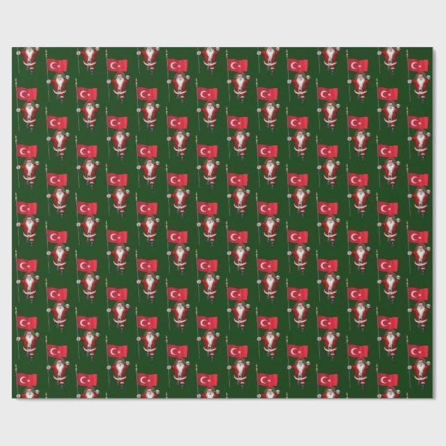 Funny Santa Claus With Flag Of Turkey Wrapping Paper (Flat)