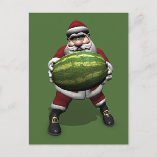 Funny Santa Claus With Giant Melon Holiday Postcard