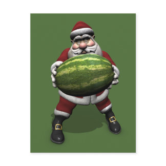 Funny Santa Claus With Giant Melon Holiday Postcard