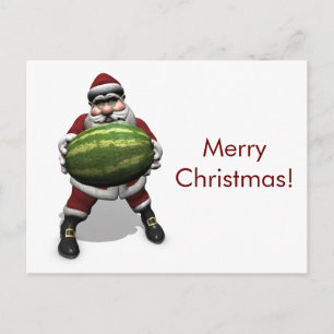 Funny Santa Claus With Giant Melon Holiday Postcard