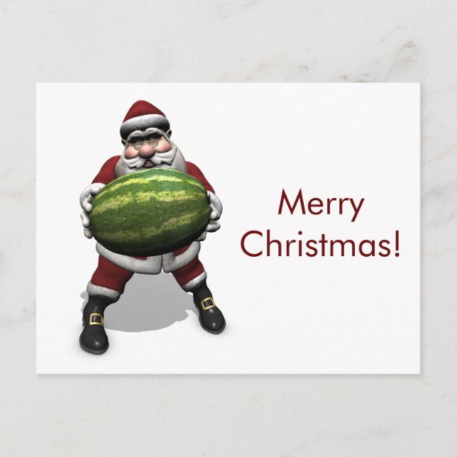 Funny Santa Claus With Giant Melon Holiday Postcard (Front)