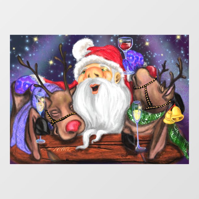 Funny Santa Claus with Reindeers Window Clings (Sheet)