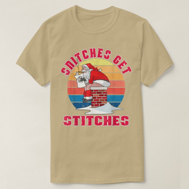 Funny Santa Claus Xmas Family Pajamas Snitches Get T-Shirt (Design Front)